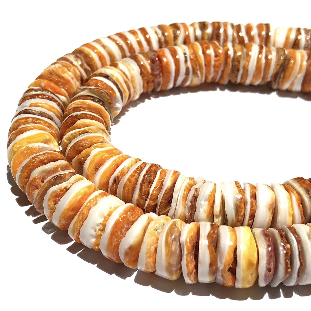 3094 ABCGEMS Mexican Orange & White Spiny Oyster Shell Beads Organic
